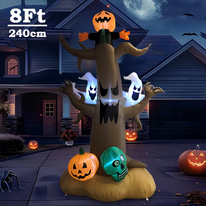 8Ft/240cm Halloween decoration inflatable horror ghost tree pumpkin ghost skull Outdoor courtyard luminous air model props