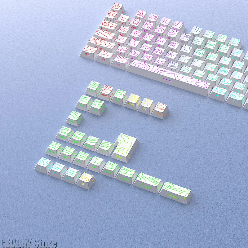 Contour Lines Translucent Keycaps Side Engraving Cherry Profile Black White Key Cap 60 70 80 90 100 Layout Mechanical Keyboard