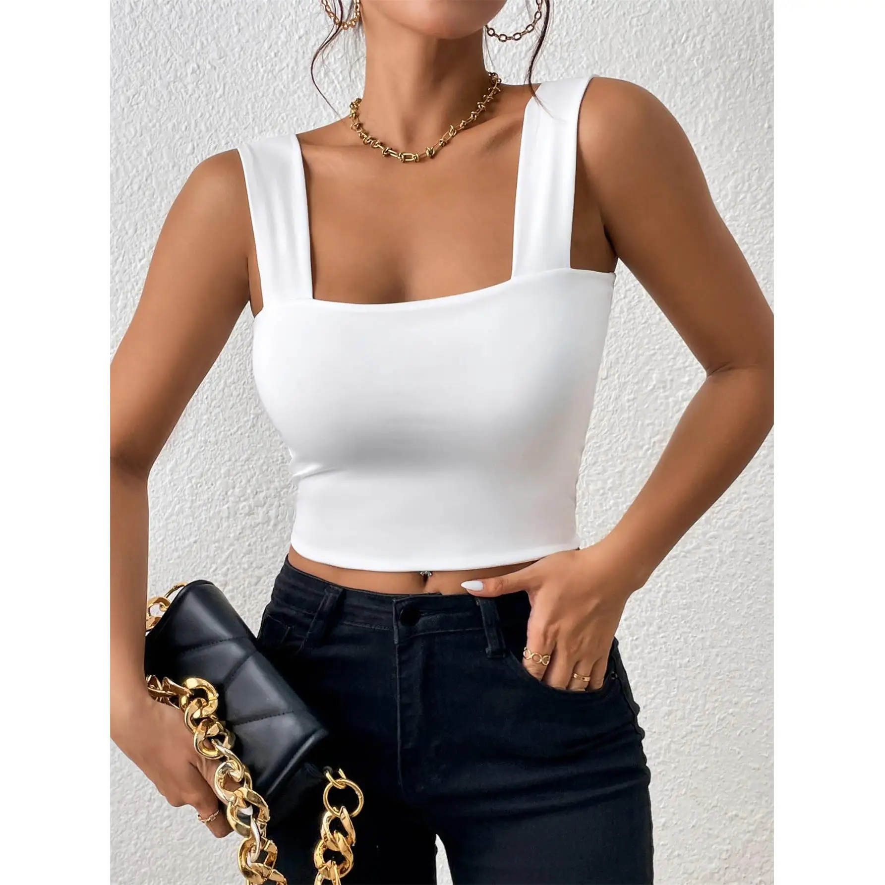 2023 Sexy Slim Fit Strapl Vest Top Women's Commute Sle Pure Color ort Length Polyester Fiber Tank Top Inner Wear