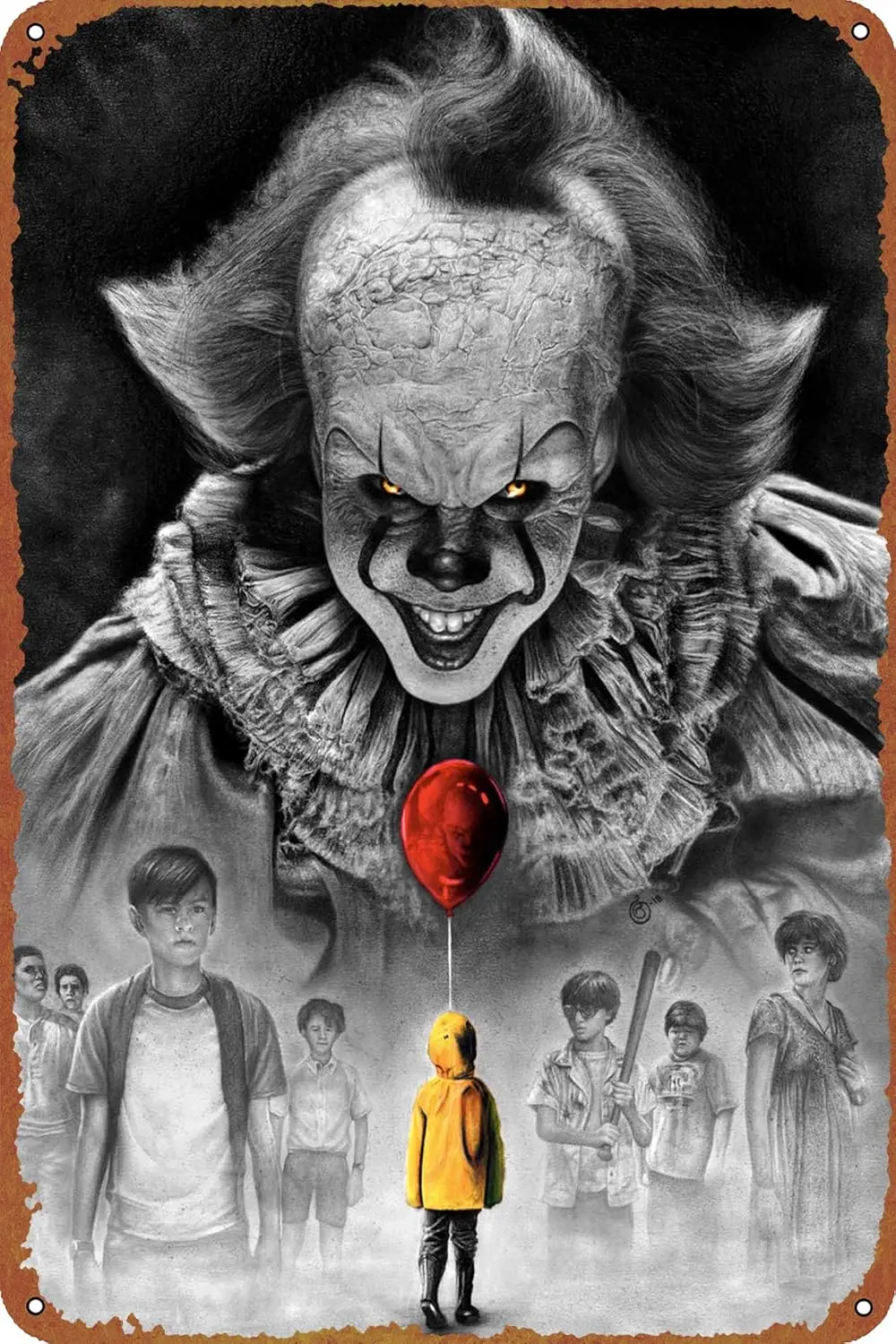 Stephen King IT 2017 Pennywise vs Losers Club poster Poster Vintage Tin Sign for Bar Office Home Wall Decor Gift Retro Metal Sig