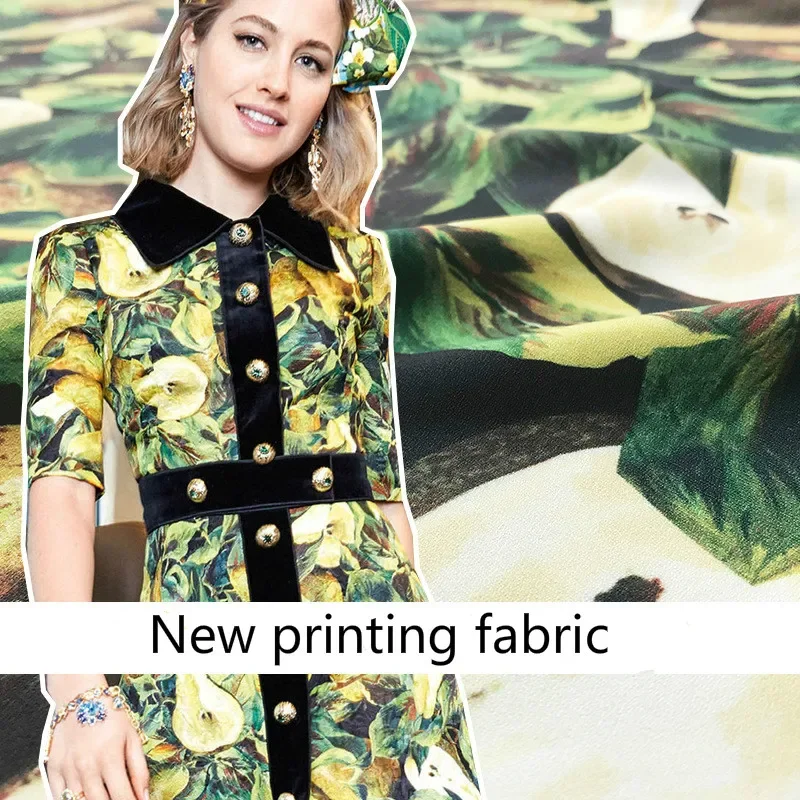 Italian Luxury Brand Twist Fabric 100% Polyester Pear Printed Shirt for Dress DIY Fabrics Wholesale Cloth Per Meter