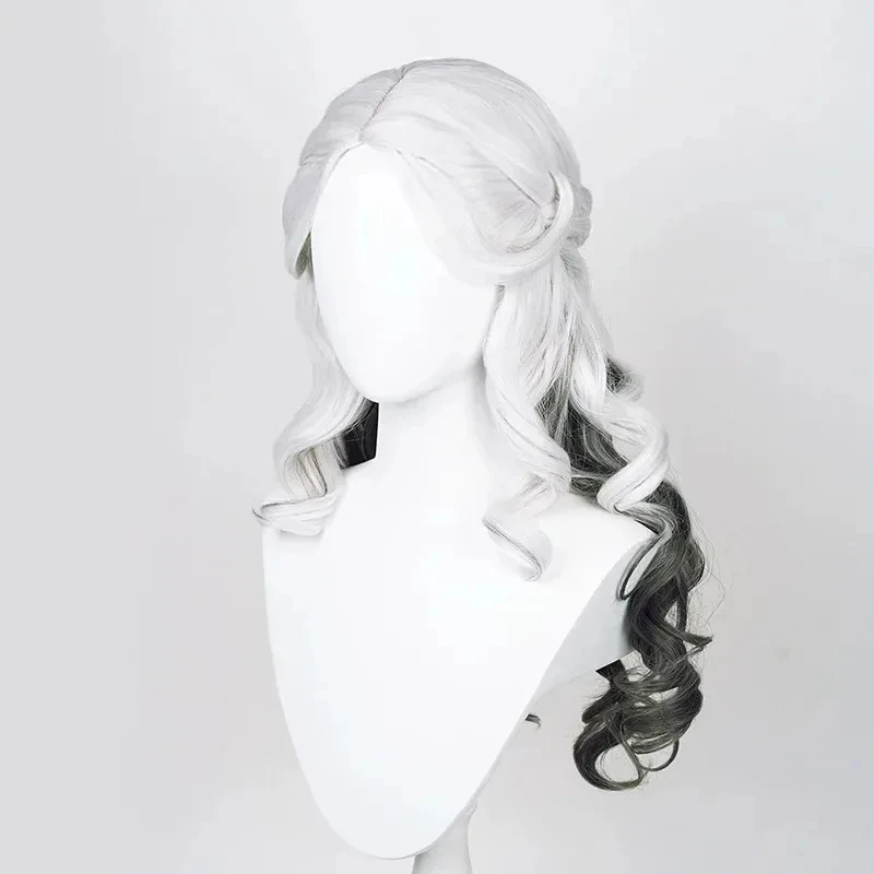 TYV55Ada Mesmer Game Identity V Perruque longue bouclée dégradé blanc-gris de psychologue survivant pour cosplay + bonnet de perruque