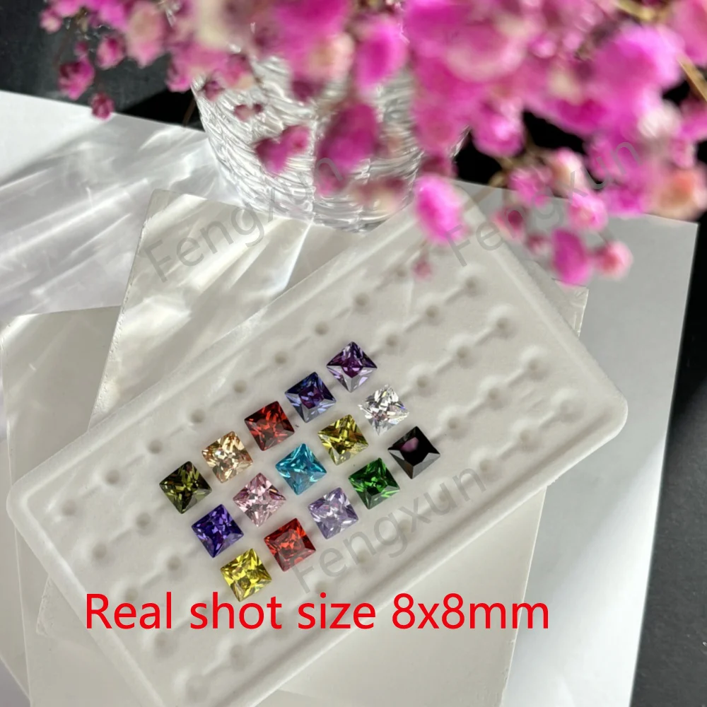 1PCS Per Colors Total 15pcs Size 4x4mm ~ 10x10mm Square Shape Loose Cubic Zirconia Stone CZ