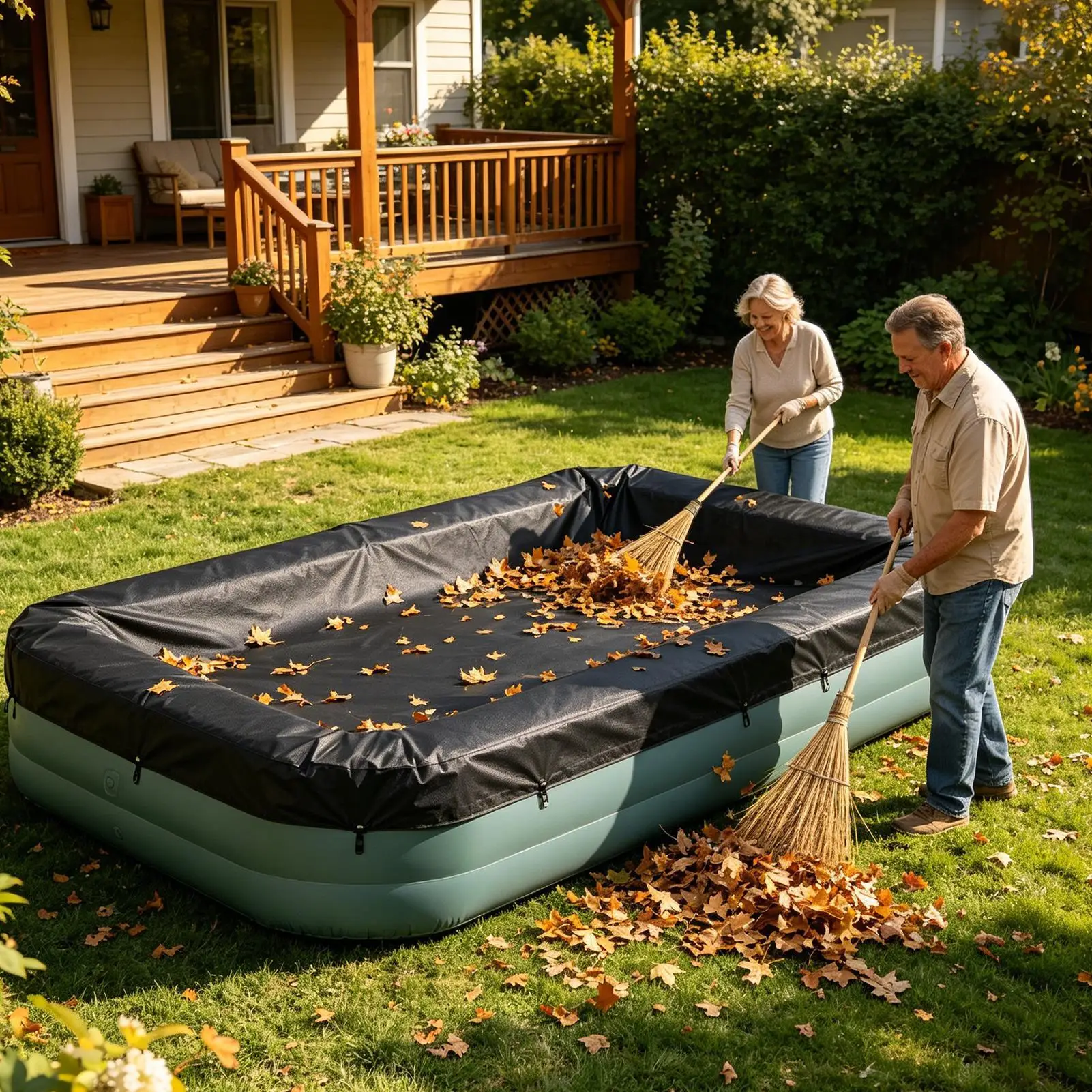 Rectangular Pool Cover Windproof Waterproof Pool Tank Cover For Outdoor Backyard Garden Winter Home Summer Vacation Lawn