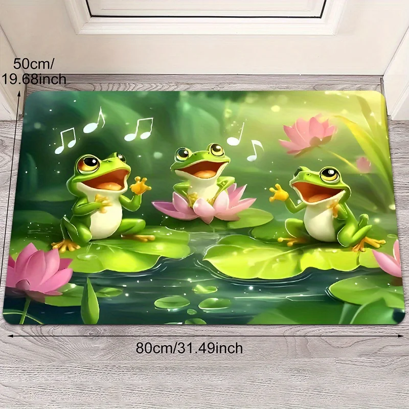 1pc 2D Flat Singing Frogs Lotus Pond Flannel Bath Mat Non Slip Cute Animal Rug for Bathroom Toilet Floor Kids Decor