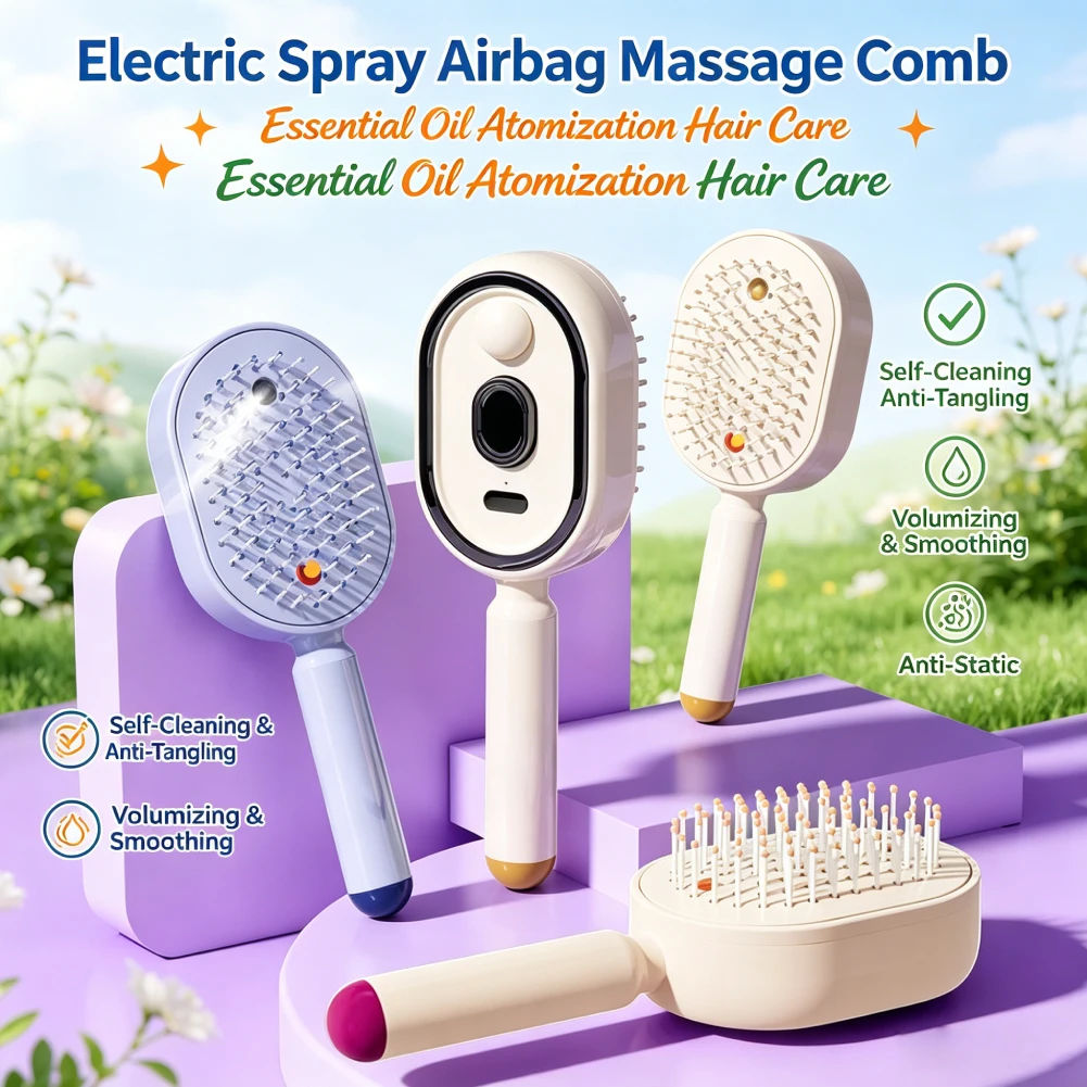 Wet Electrics Hairbrush with Water Spray Rechargeable Steams Hair Straightener USB-C Charging Anti-Static Red Light Hair Brush