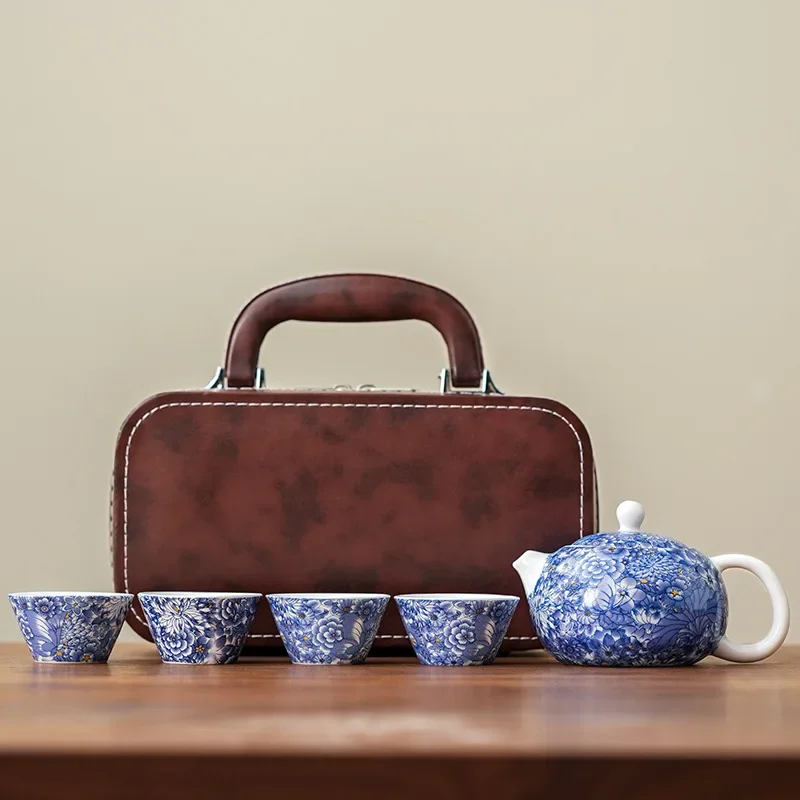 Chinese Retro Floral Mutton-fat Jade Light Luxury Tea Set Multicolor Tea Ceremony Accessories Set Tools Office Tea High-end Gift