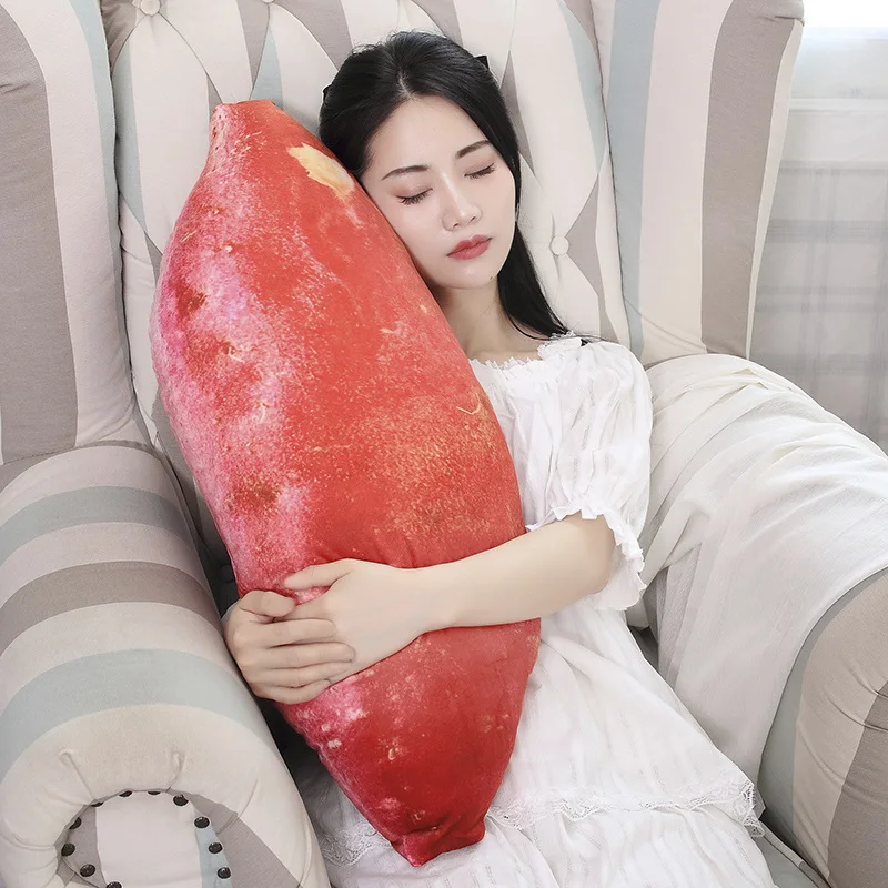 Realistic Sweet Potato Plush Pillow Soft PP Cotton Filled Cushion Food-Shaped Hugging Pillow for Adults Funny Novelty Gift