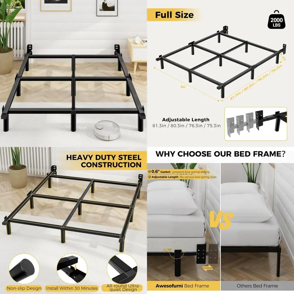 

Heavy Duty Metal Bed Frame for Full Size - 7 Inch High, 9-Leg Support, Easy Assembly, Noise-Free, Mattress and Box Spring Compat