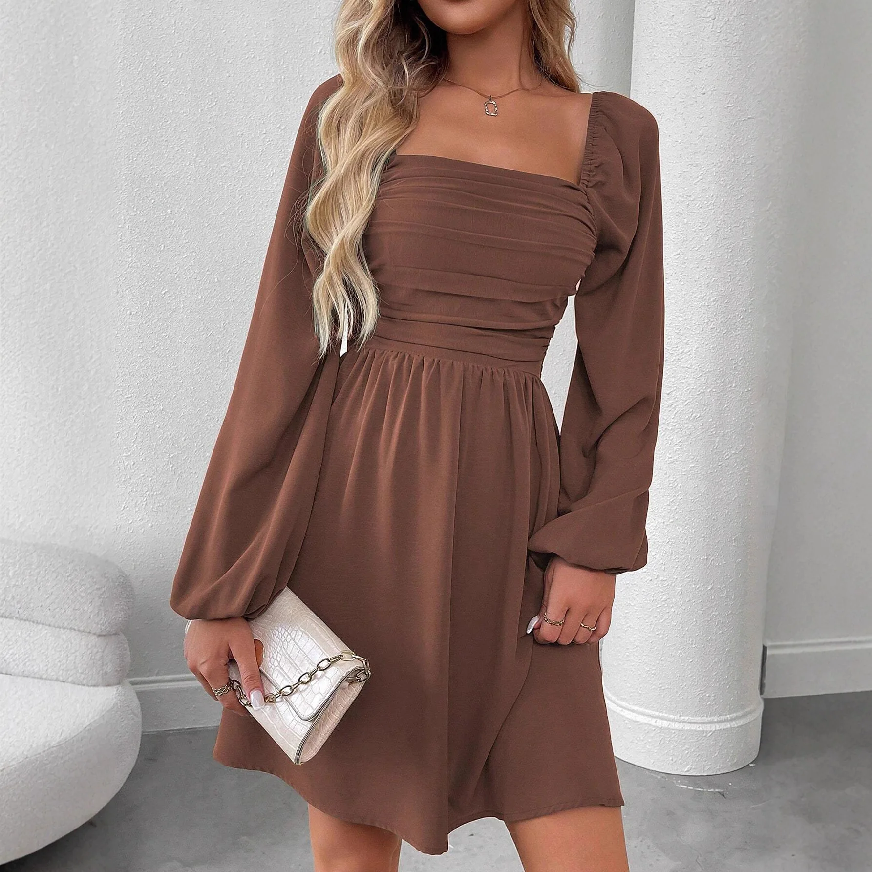 

Women's Dress Solid Color Lantern Long Sleeve Dress for Pregnant Women's Clothing
