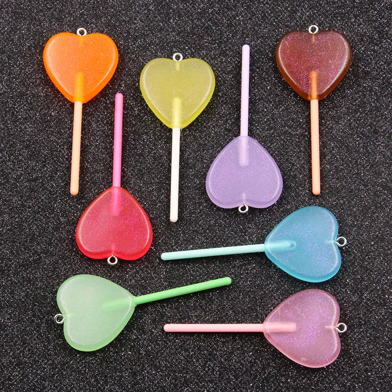 10Pcs 30*68MM 8 Color Wholesale Heart Lollipop Resin Charms For Earring Kawaii 3D Keychain Jewelry Making