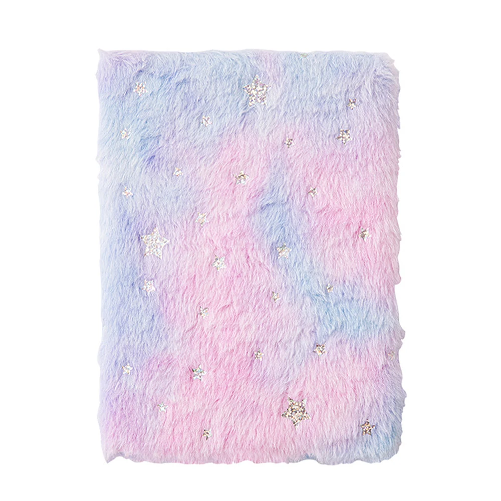 A5 Notebook Cute Plush Fluffy Covered Diary Notepad Gradient Colored Softcover for Girls Embroidery Private Writing Drawing Note