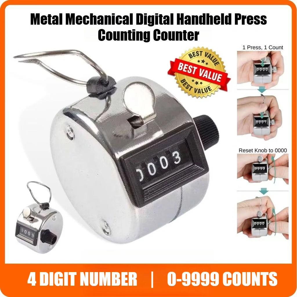 Metal Mechanical Digital Handheld Press Counter, Golf Training Click Counter 4-Digit Handheld Counter, Manual Counting Tool