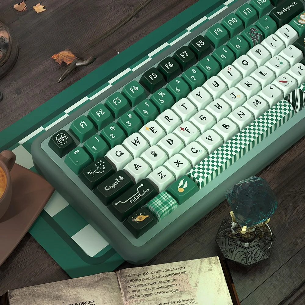 

Green Keycaps Eagle And Snake Elements Slytherin Theme Keycaps Mda Cherry Height Five-Sided Sublimation Pbt Keyboard Keycaps