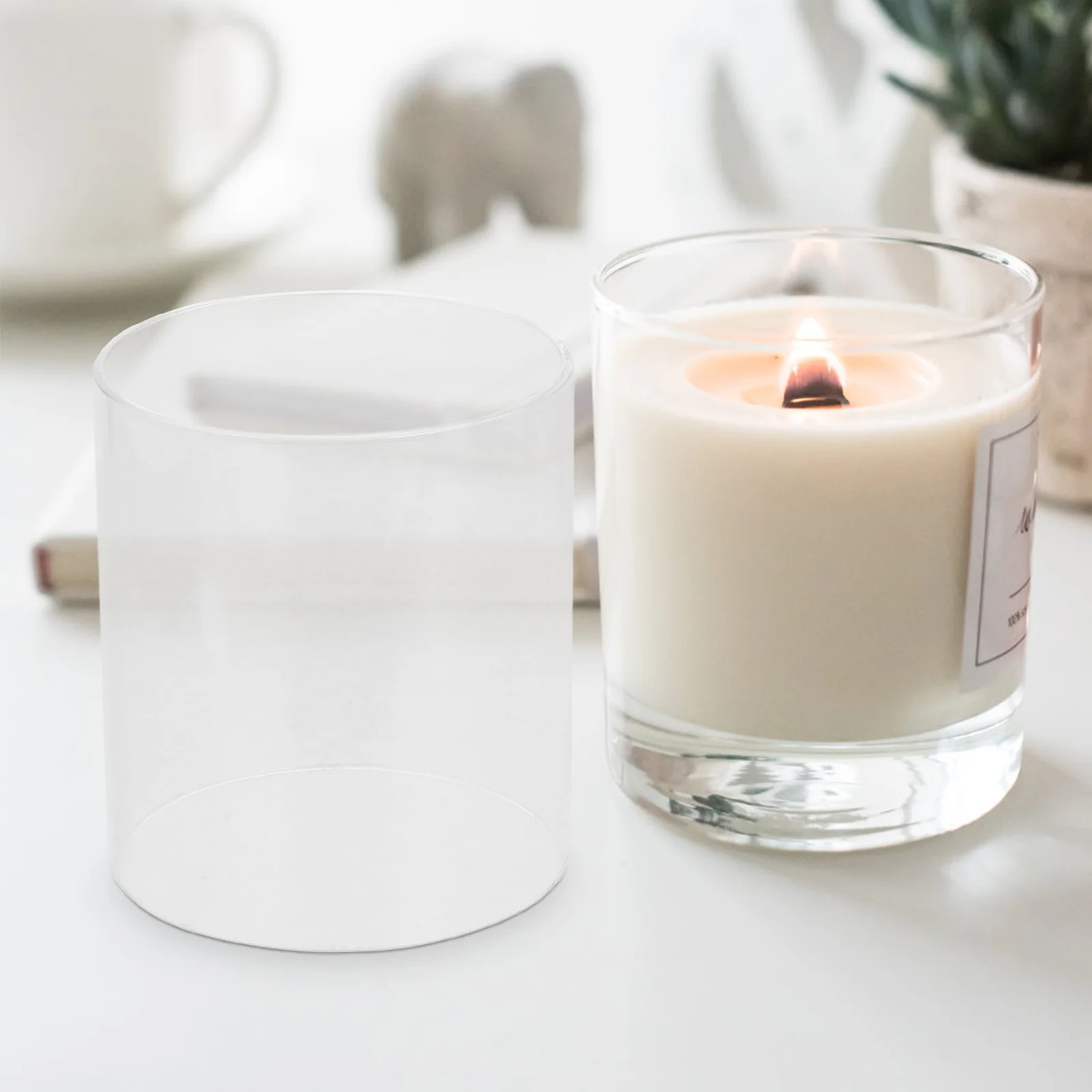 

2Pcs Clear Glass Covers Windproof Transparent Holders Household Decorative Glass Dome Home Accessory