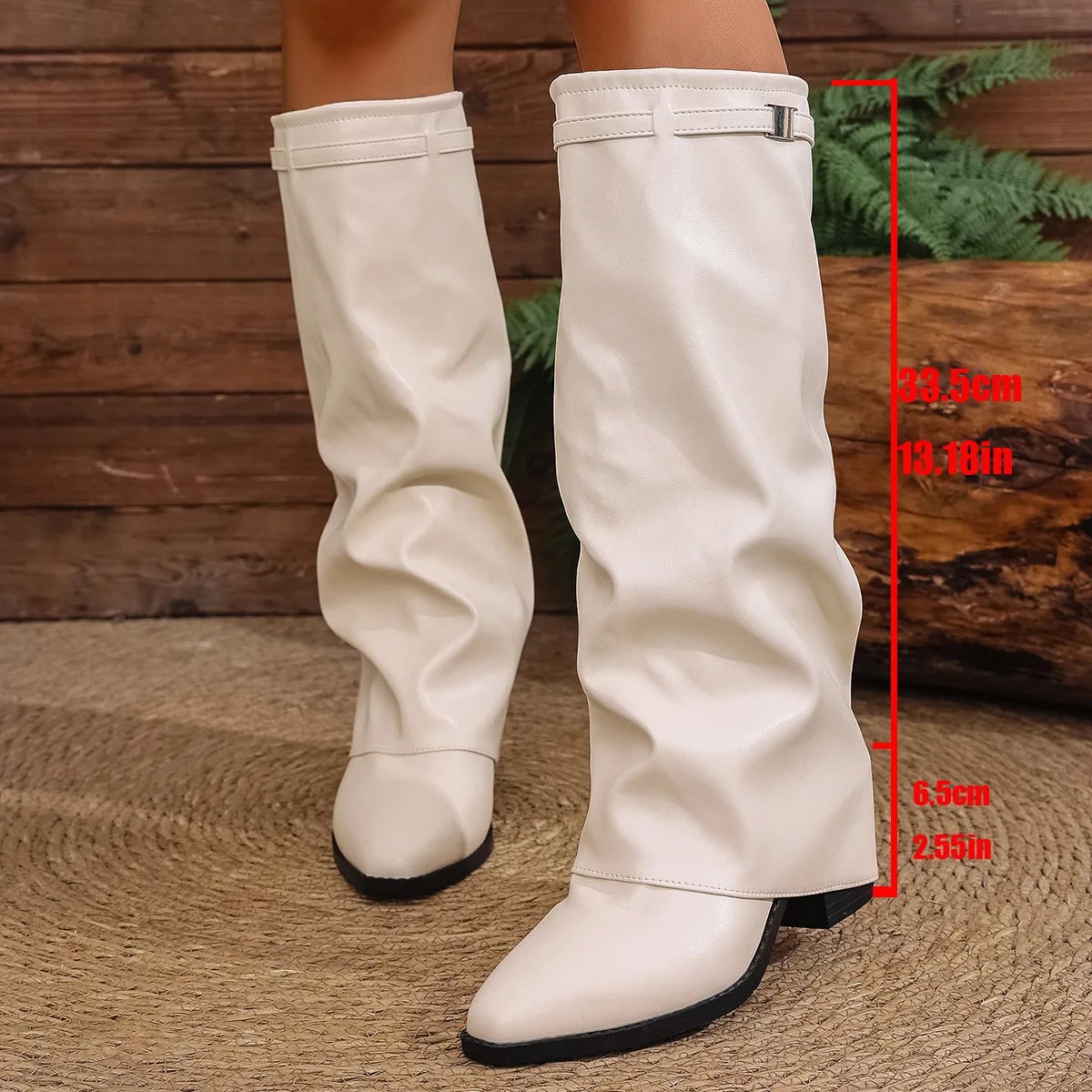 

Women's high-heeled fashion boots 2025 autumn cross-border thick-heeled plus-size British-style high-top trouser boots