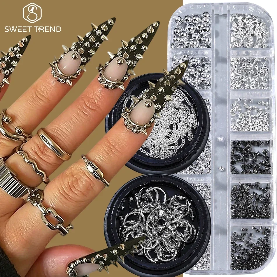 1/3 Stück Gemischte Gothic-Punk-Stil Nagelnieten Y2K Konische Nieten/Ketten/Perlen Nagelzubehör DIY Halloween Maniküre Deko – Detail 1