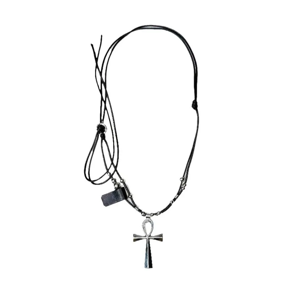 New Gothic Ancient Egyptian Ankh Cross Pendant Adjustable Leather Rope Chain Necklace for Women Men Halloween Grunge Y2K Jewelry - view 5