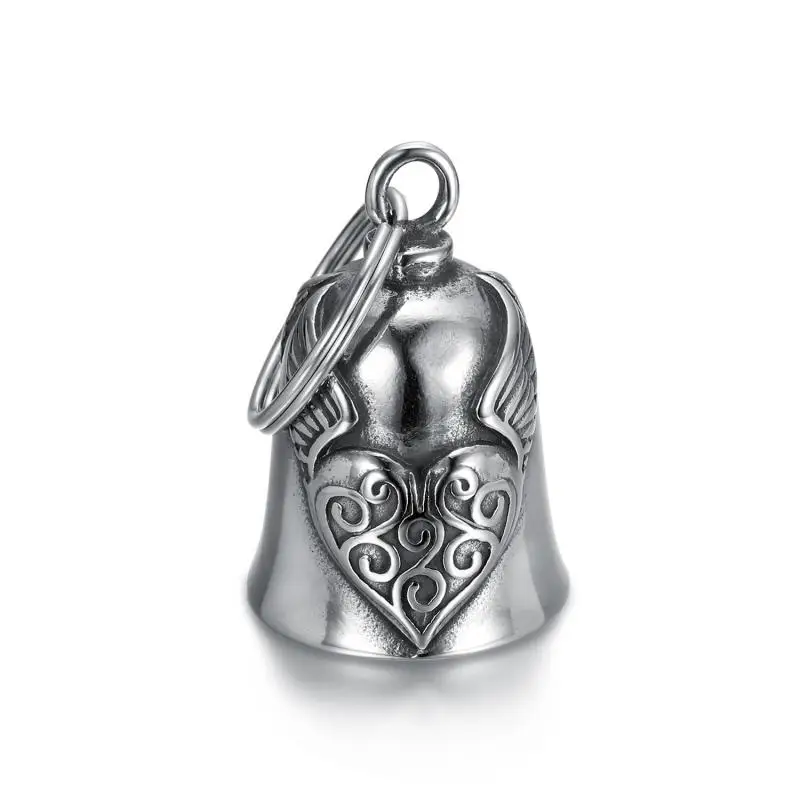 Retro Heart Angel Wings Bell Pendant Men\\'s Motorcycle Rider Rock Exorcism Lucky Jewelry Accessories Gift