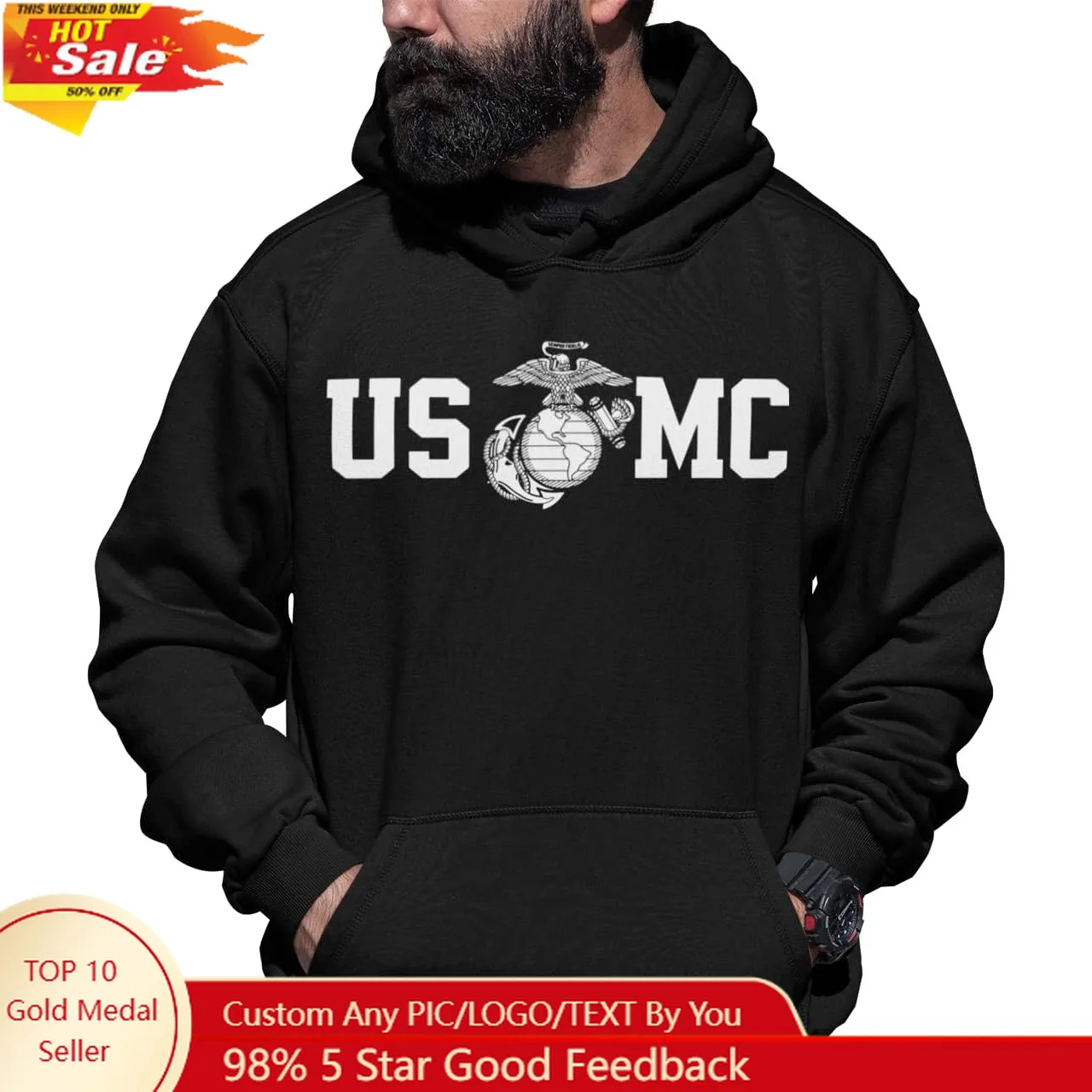 

Lucky Ride Marine Corps USMC SWEATSHIRT HOODIE with Globe in CENTER
