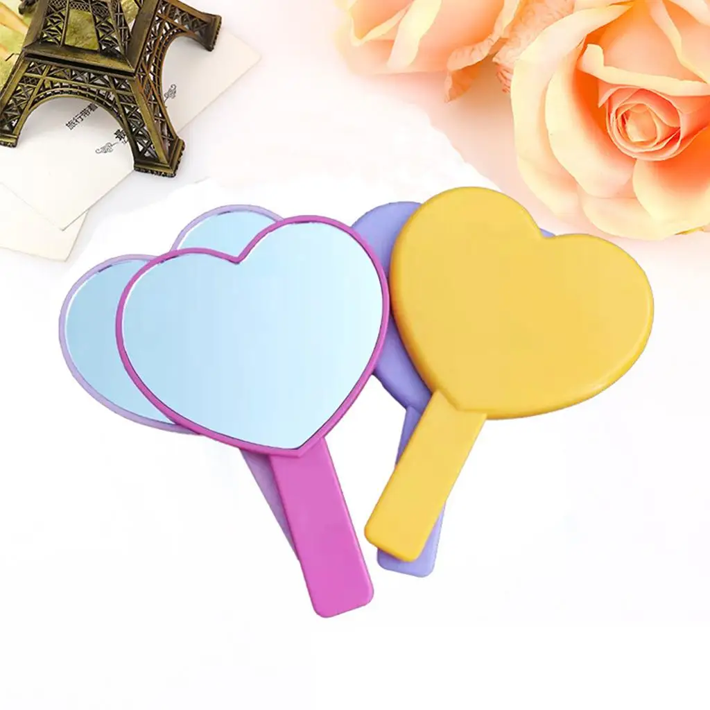 Coração Shaped Handheld Glass Mirror, Single-Sided, funciona ótimo para jogar, bonito