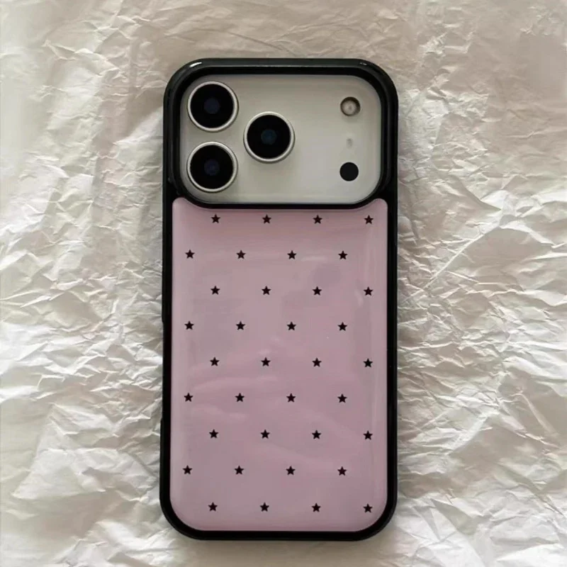 Ins Korean Pink Star Polka Dot Creative Print Cute Phone Case For iPhone 17 Air 16 15 14 13 12 11 Pro Max 7 8 Plus Y2K Cover