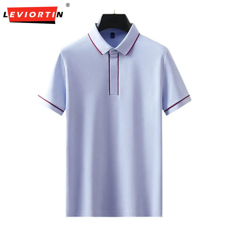 Men's summer casual fashion business solid color concealed button color blocked lapel slim fit short sleeved polo shirt 2256