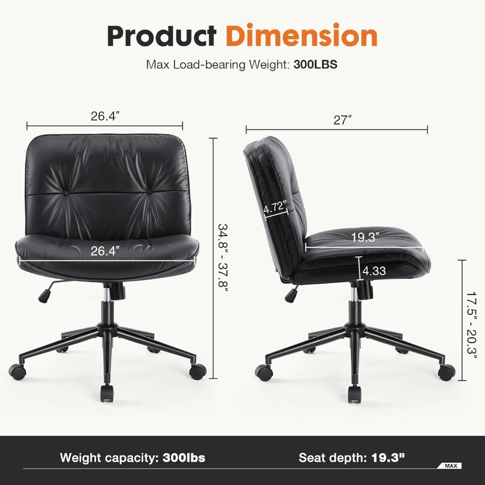 Kursi Kerja Sweetcrispy Criss Cross dengan Roda, Kursi Meja Kantor/Vanity Tanpa Sandaran Tangan Berbahan Kulit PU dengan Dudukan Lebar, Nyaman dan Dapat Diputar