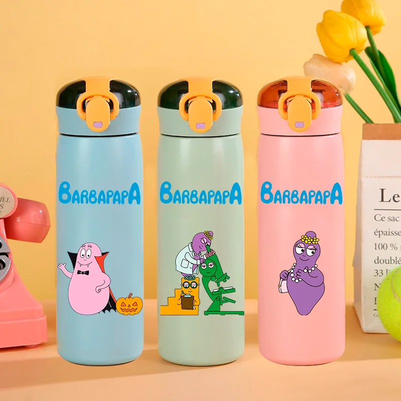 460ML Barbapapa Cartoon Stainless Steel Insulated Cup Portable Outdoor Leak Proof Water Bottle Student Sport Travel Water Bottle