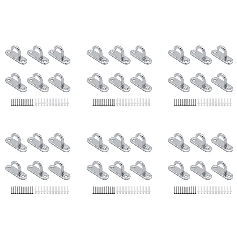ABFU-36 Pack Stainless Steel Ceiling Hooks M5 Oval Open Hooks Pad Eye Plate Anchor Screw Wall Mount Hook For Plant Basket