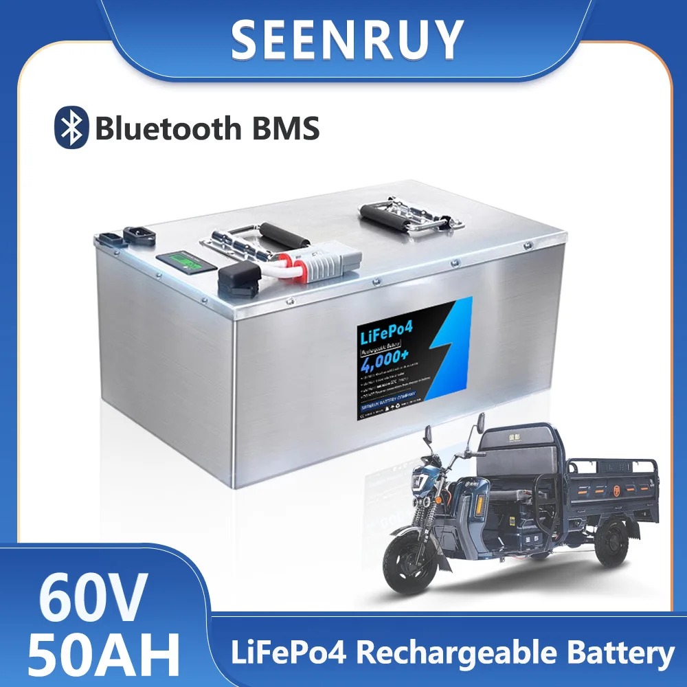 SEENRUY 60V 50Ah LiFepo4 Lithium Battery Pack with BMS for Tricycle Electric forklift Provide 10A Charger