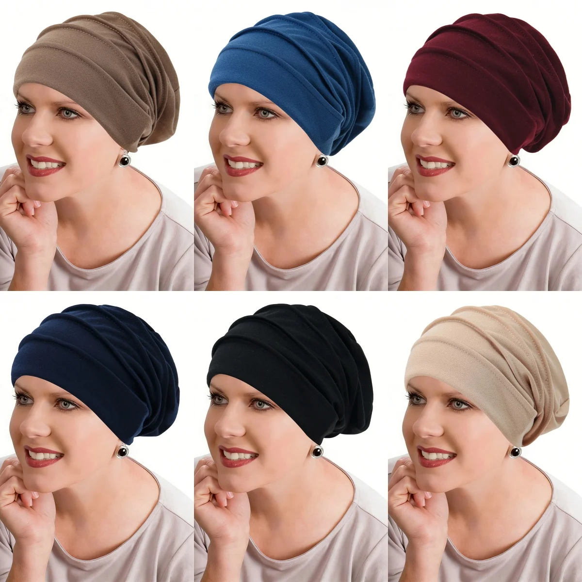 

Однотонные модные женские хиджабы, тюрбаны, мягкие эластичные головные уборы, шапки с рюшами для химиотерапии, мусульманские платки-шапки