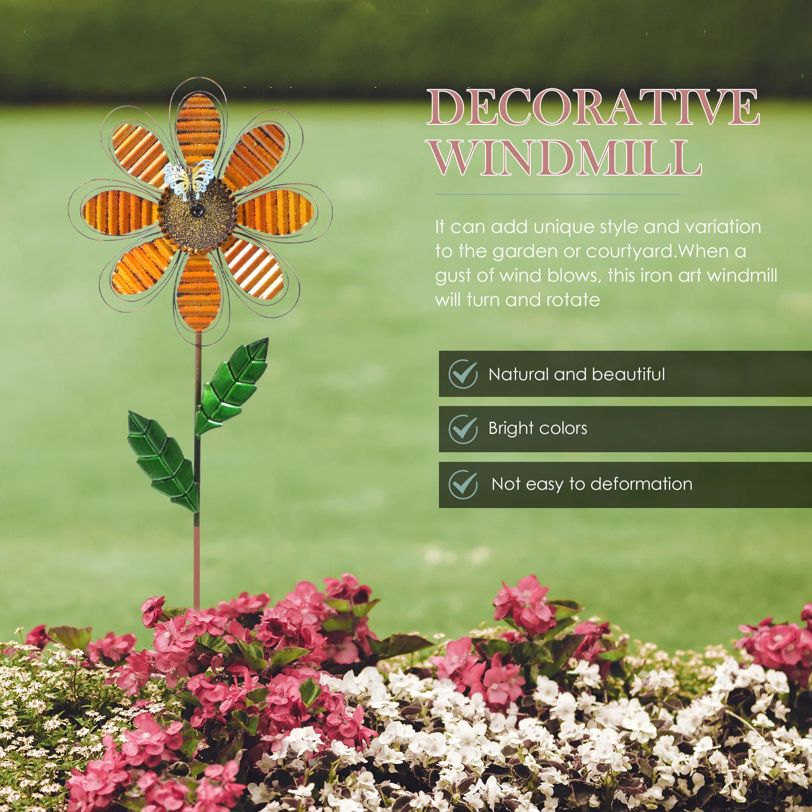 

1pcs Rotating Windmill Ground Insert Garden Decor Iron Art Windmill Decorative Ornament Outdoor Yard Courtyard Adornment