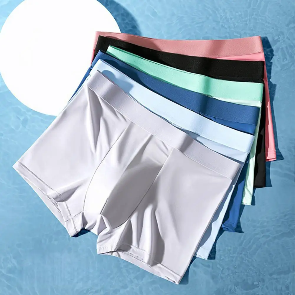 Breathable Mid-rise Ice Silk Boxer Briefs Slim Fit U-Convex Quick Drying Summer Underwear Daily Wear Sleep Men