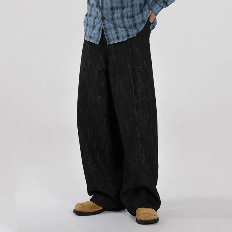 

TANGZ STUDIO Men's Straight Leg Jeans Loose Long Pants Wide Leg Floor-Length Trendy Korean Sle Autumn Season Regular Thin