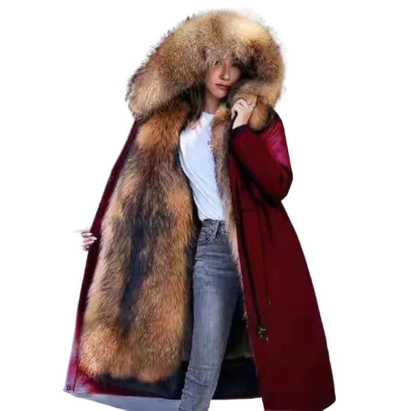 Cotton coat Winter Women Jacket Female thick warm Parkas hooded Outwear large sizeInner liner removable fur over knee Overcoat