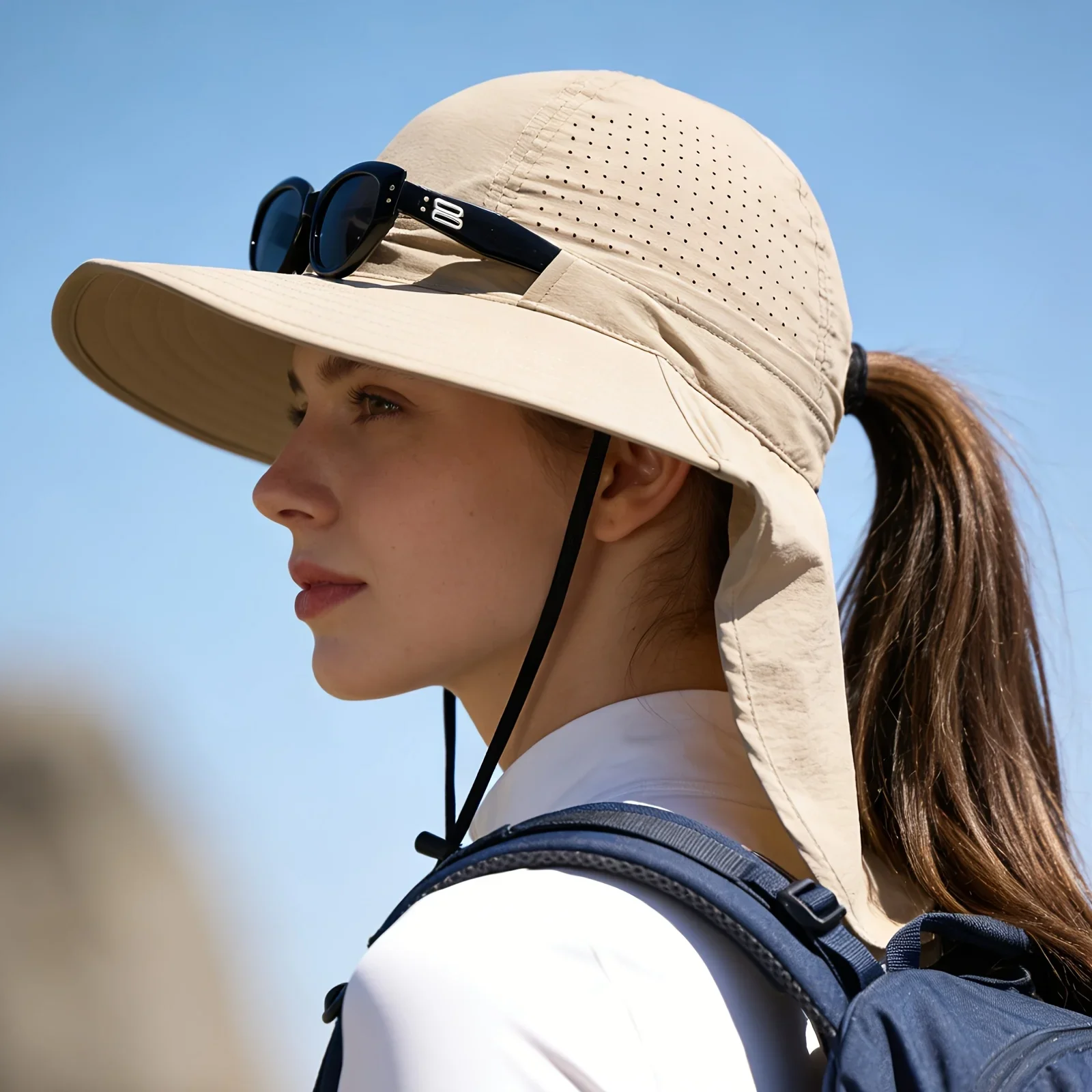 Atmungsaktiver Sonnenschutz-Schal-Sonnenhut für Damen, faltbar, geeignet für Outdoor-Aktivitäten, Wandern, Strandurlaub – Detail 5