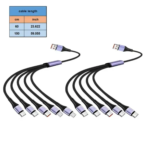 5 In 1 USB Splitter Cable USB A to 5 Micro USB/Type C Charing Cable Orange Port Support 66W Fast Charing For Phone Tablet Pad
