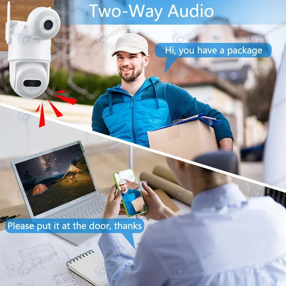 4K 8MP WIFI Camera Dual Lens Dual Screen IP PTZ Camera Outdoor AI Human Detection Tracking Color Night Vision CCTV Surveillance