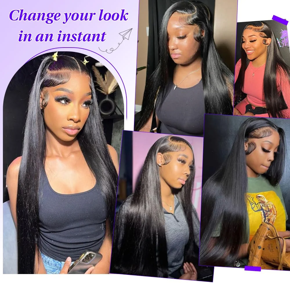 360 인모 레이스 정면 가발, 미리 뽑은 30 인치 스트레이트 투명 레이스 정면 인모 가발