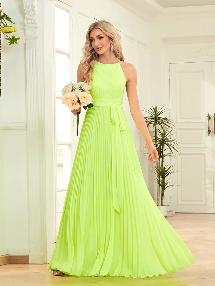 Lucyinlove-Vestidos largos de gasa con espalda descubierta para mujer, traje de noche amarillo elegante, de lujo, para fiesta de boda, cóctel y graduación, 2024