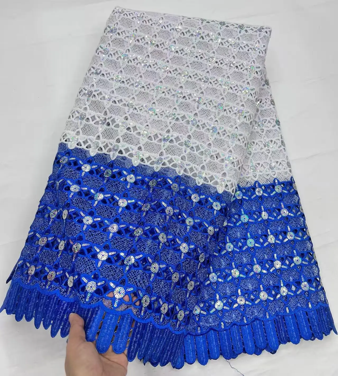 

Luxury Latest African Guipure Cord Lace Fabric 2026 High Quality Nigeria Sequins Lace Fabric For Prom Dresses Sewing 5 Yards