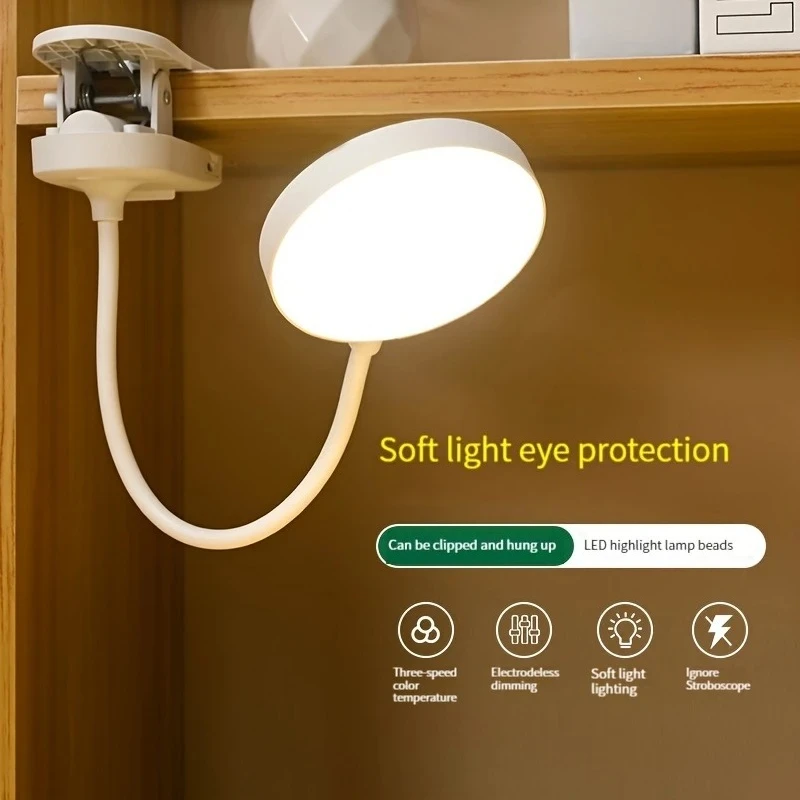 Lámpara de mesa USB portátil, lámpara de escritorio recargable con Clip, luz nocturna de lectura para cama, LED táctil, 3 modos de atenuación, luz de protección ocular