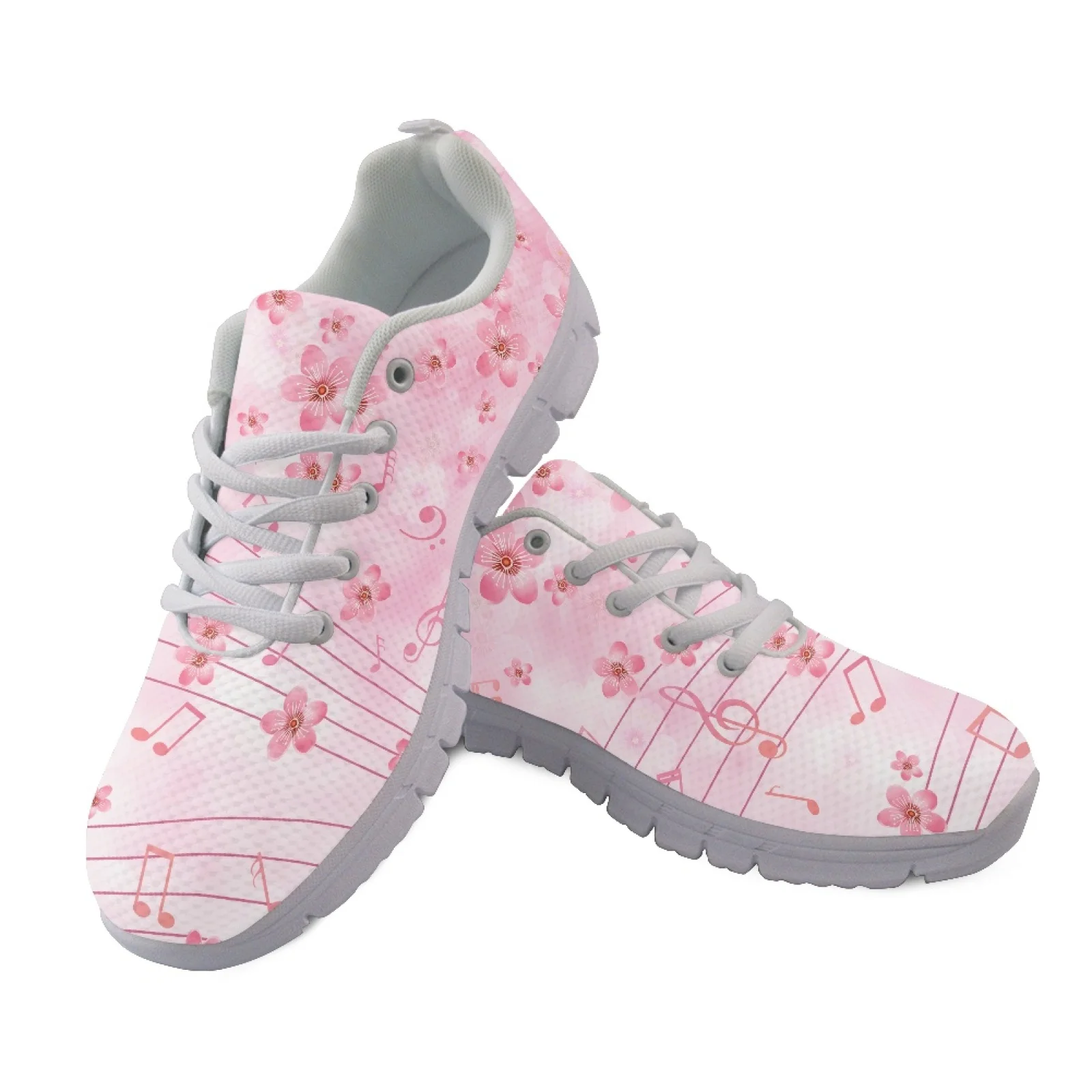 Coloranimal Cherry Blossom Music Note Mesh EVA Sole Mens Lace up Athletic Trainers, Fashion Sneakers for Women 2026 Collection