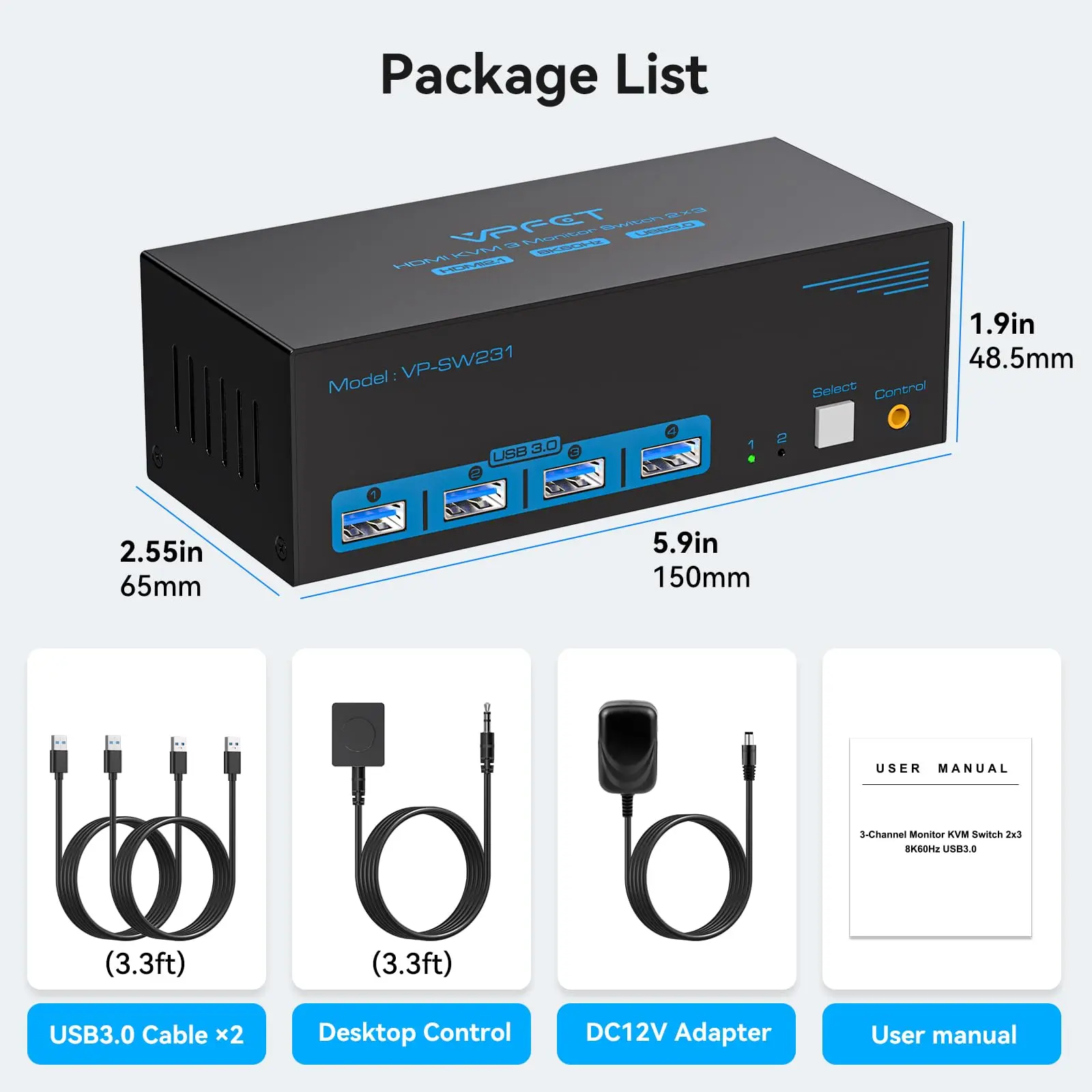 Imagem -06 - Hdmi Kvm Switch para Computadores Portas com Portas Usb Compartilhar Monitores pc Monitores Usb 3.0 8k60hz