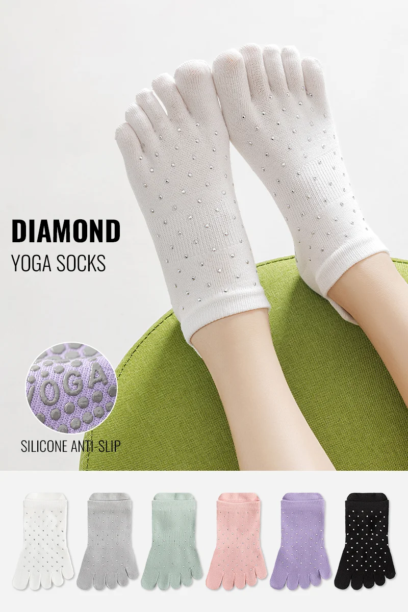 MiiOW Five Finger Socks Non-Slip Grip Pilates Sock Women Yoga Sock Indoor Fitness Ankle Sock Split Toe Socks Diamond Decor Sock