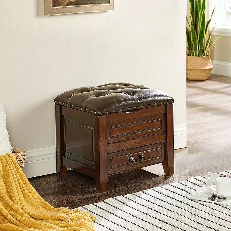 Foot Stool Wood Bedroom Hallway Space Saving Mobile Small Makeup Designer Foot Stool Shoe Bar Tabouret Chinese Style Furniture