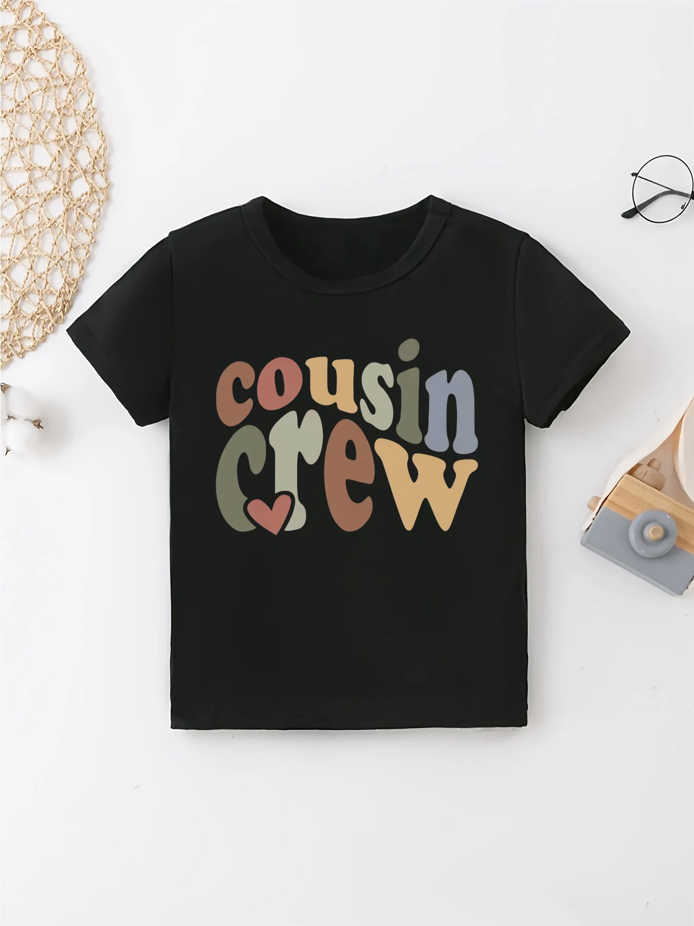 Retro Cousin Crew Heart Printed T Shirt Girls/Boys Funny Kids Clothes Summer Short Sleeve Shirt