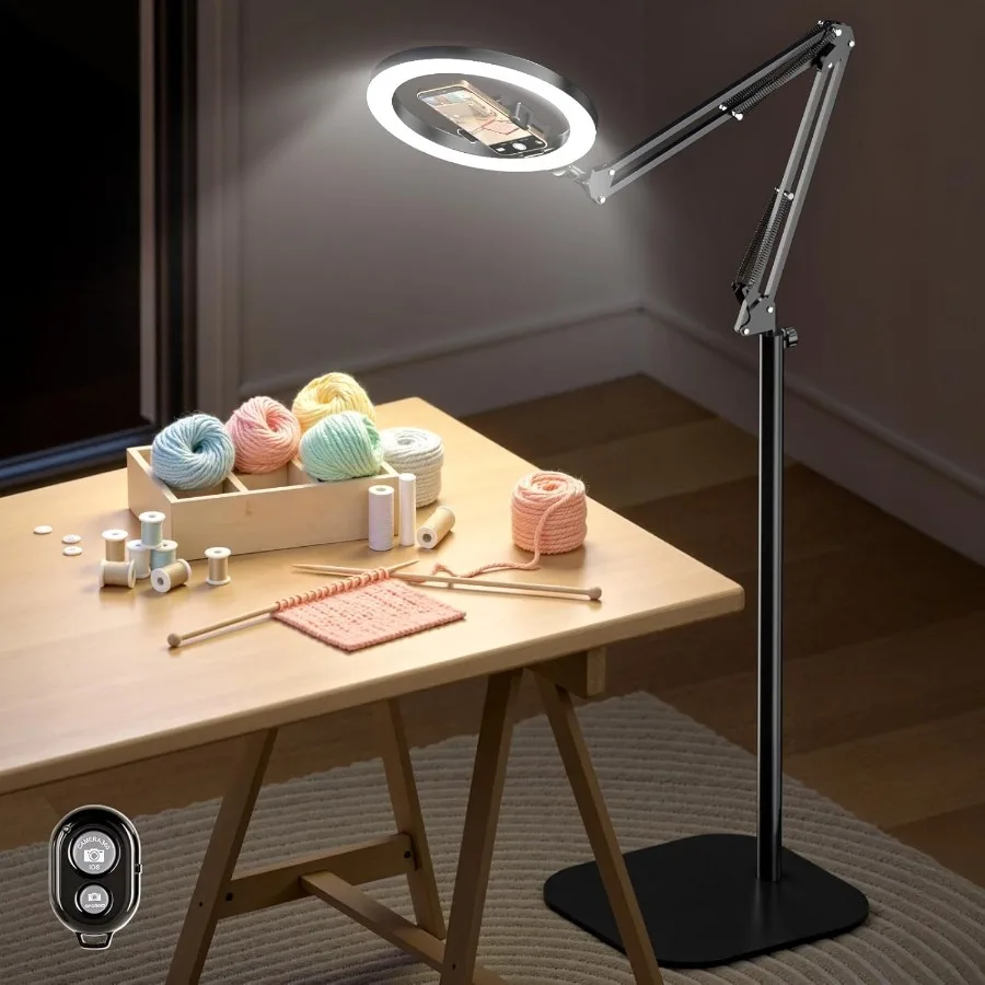 

Ring Light Tripod with Overhead Phone Mount and Adjustable Stand for iPhone Perfect for Detailed Craft Projects like Embroidery