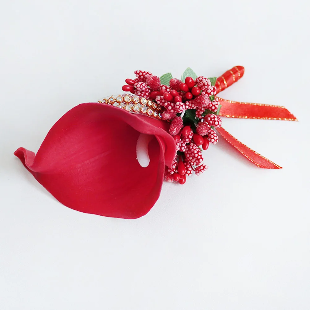 1 قطعة الأحمر بو زهرة اصطناعية بروش دبوس لحفل الزفاف وصيفه الشرف العروة مساء حفلة موسيقية الديكور #3